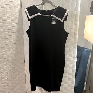 Unique sailor neckline black dress with a split in the front NWT